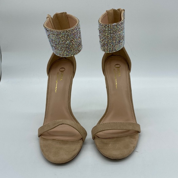 Olivia Ferragamo High Heels Stilettos Crystal Jeweled Ankle Strap Tan Womens 8 - Picture 3 of 17